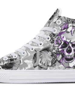 purple skull and flowers high top canvas shoes