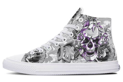 purple skull and flowers high top canvas shoes