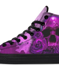 purple skull and roses high top canvas shoes