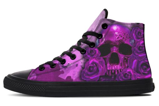 purple skull and roses high top canvas shoes