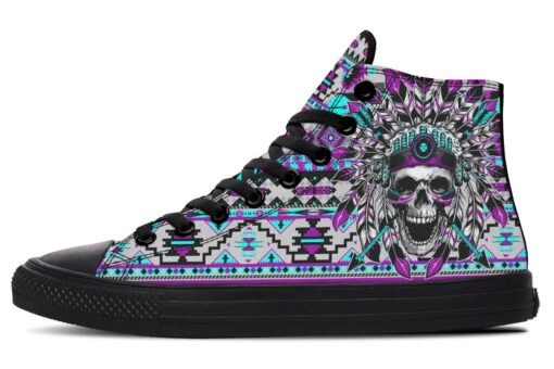 purple skull chief high top canvas shoes