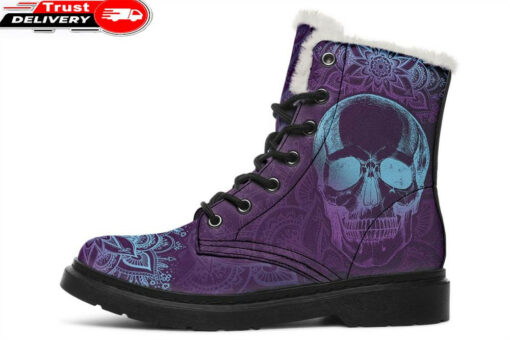 purple skull faux fur leather boots