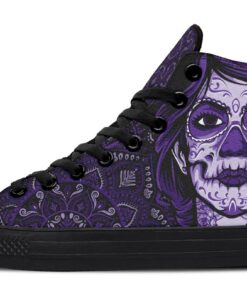 purple sugar skull woman high top canvas shoes