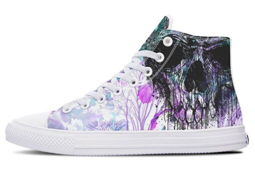 purple watercolor skull high top canvas shoes