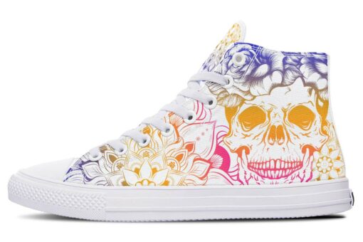 purple yellow pink coloration skull high top canvas shoes