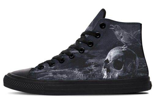 raven skull perch high top canvas shoes