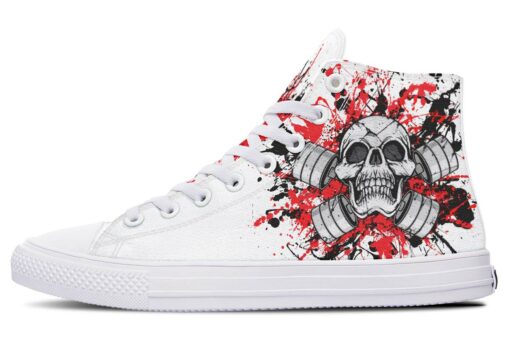 red and black skull dumbbell high top canvas shoes