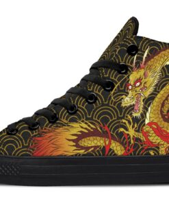 red and gold dragon high top canvas shoes