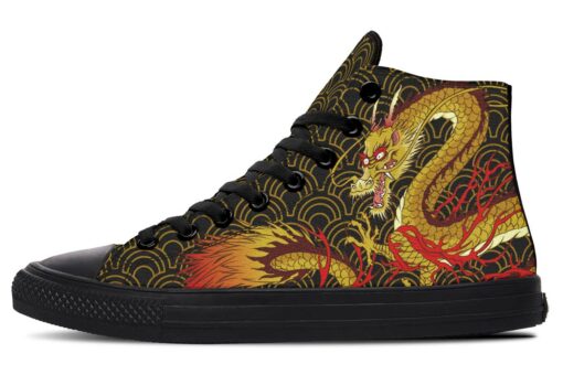 red and gold dragon high top canvas shoes