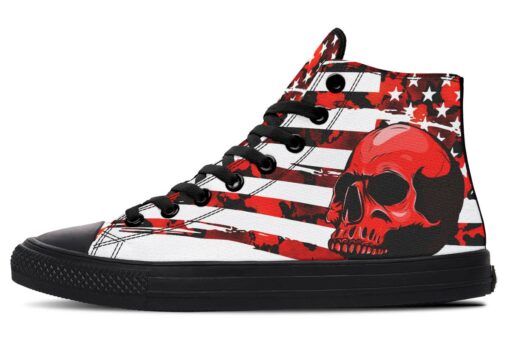 red black grunge skull flag high top canvas shoes