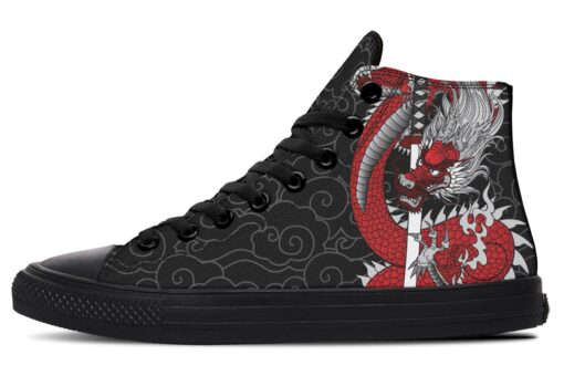 red dragon and katana high top canvas shoes