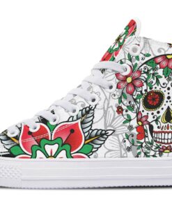 red flower sugar skull high top canvas shoes