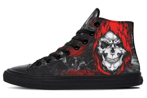 red hoodie skull high top canvas shoes