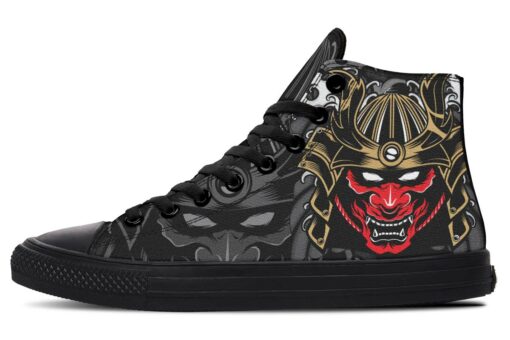 red japanese warrior mask high top canvas shoes