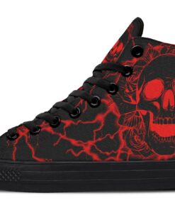 red lightning skull and rose high top canvas shoes