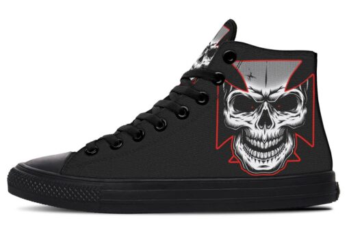 red maltese cross skull high top canvas shoes
