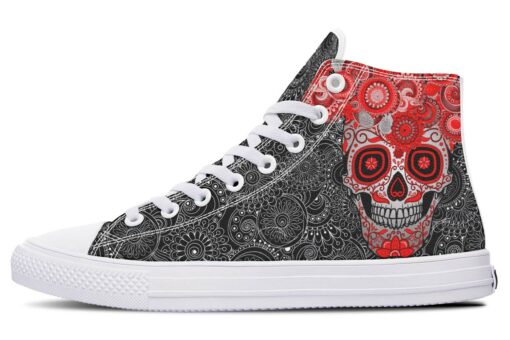 red mandala and sugar skull high top canvas shoes