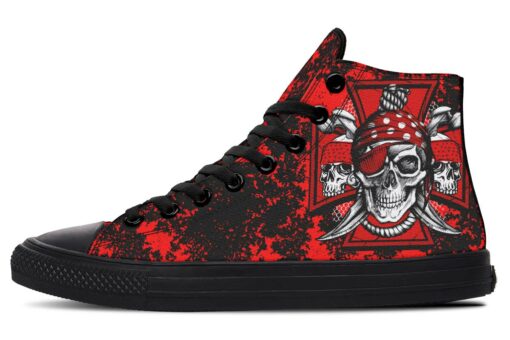 red matltese cross skull high top canvas shoes