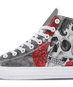 red rose and skull high top canvas shoes
