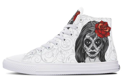 red rose and skull women high top canvas shoes
