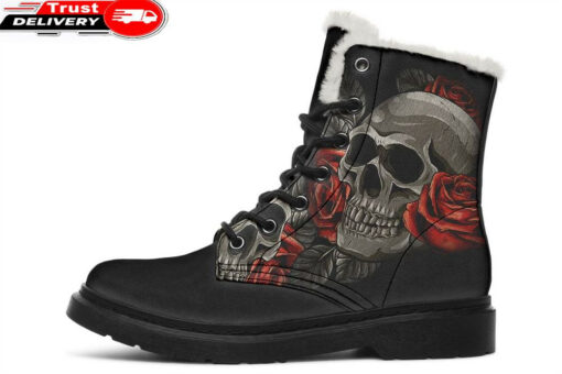 red roses death faux fur leather boots 1