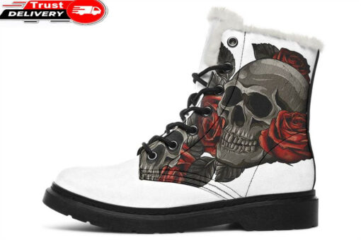 red roses death white faux fur leather boots 1