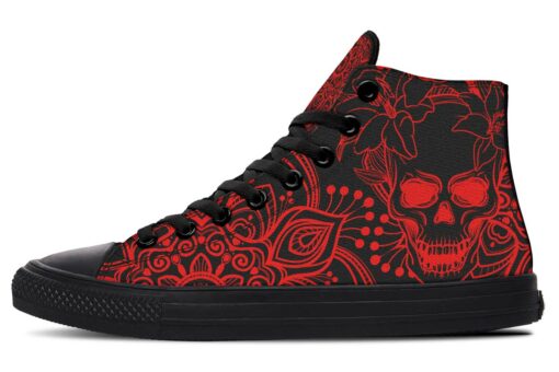 red skull and lily high top canvas shoes