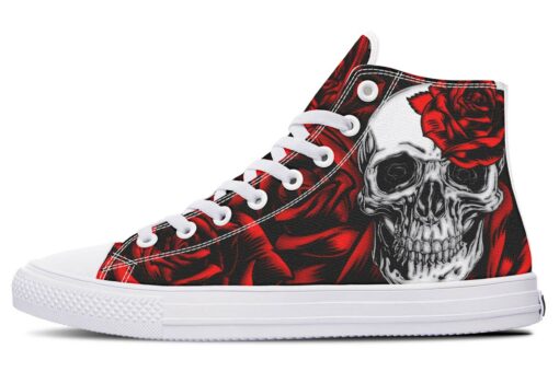 red skull and rose tattoo high top canvas shoes