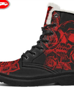 red skull mandala faux fur leather boots