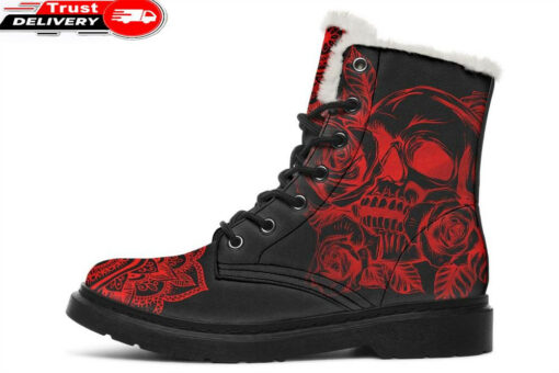 red skull mandala faux fur leather boots