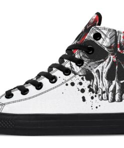 red stripe skull high top canvas shoes