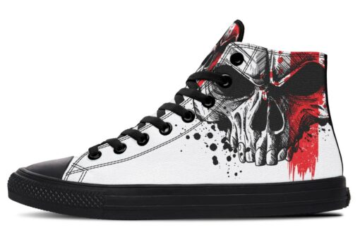 red stripe skull high top canvas shoes
