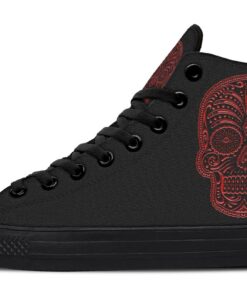 red sugar skull high top canvas shoes