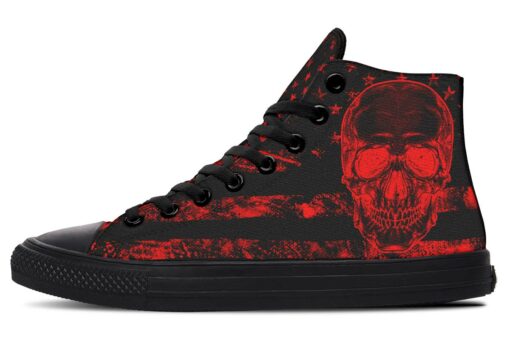 red texture skull flag high top canvas shoes