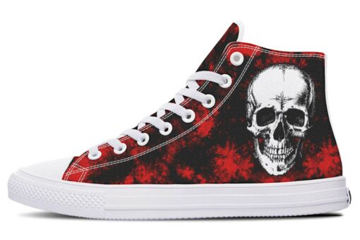 red tie dy skull white high top canvas shoes