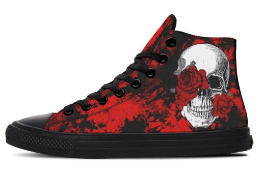 red tie dye skull and rose high top canvas shoes