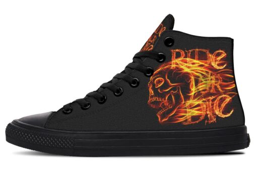 ride or die skull flames high top canvas shoes