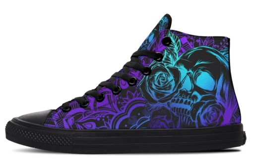 roses skull and flashy colors high top canvas shoes
