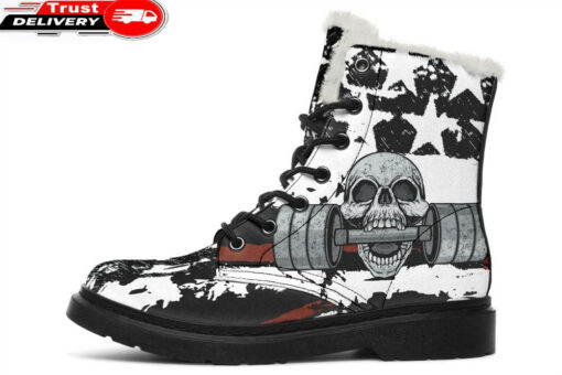 rough flag skull faux fur leather boots 1