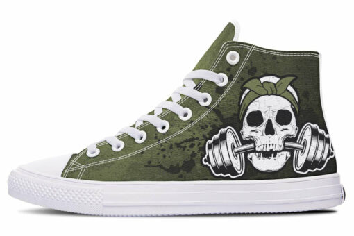 rusty olive skull splats high top canvas shoes