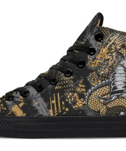 samourai and gold dragon high top canvas shoes