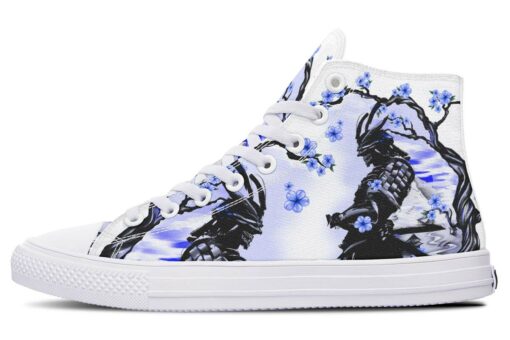 samurai and blue flowers high top canvas shoes