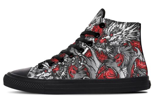 samurai and dragon high top canvas shoes