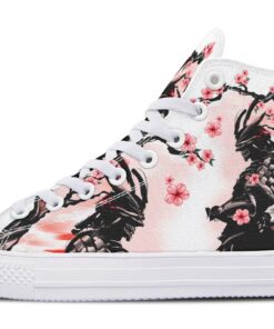 samurai and pink flowers high top canvas shoes