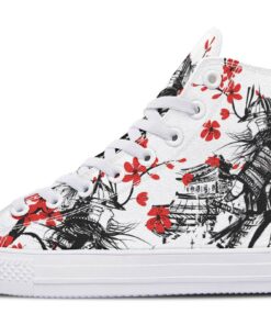 samurai and red flowers high top canvas shoes
