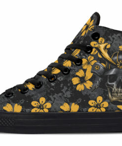 samurai and yellow cherry blossom high top canvas shoes