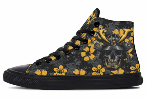 samurai and yellow cherry blossom high top canvas shoes