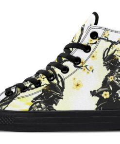 samurai and yellow flowers high top canvas shoes