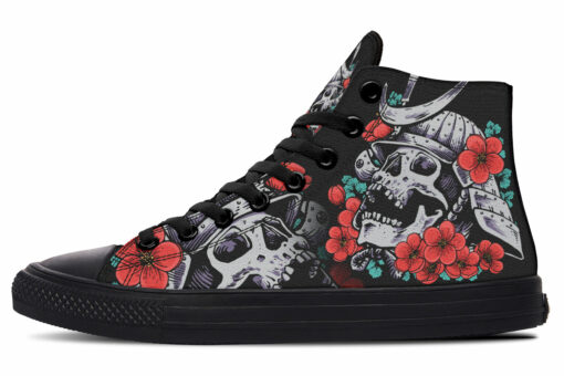samurai skull and red blossom high top canvas shoes