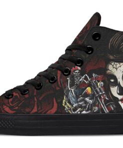 scary women and crazy skull rider high top canvas shoes